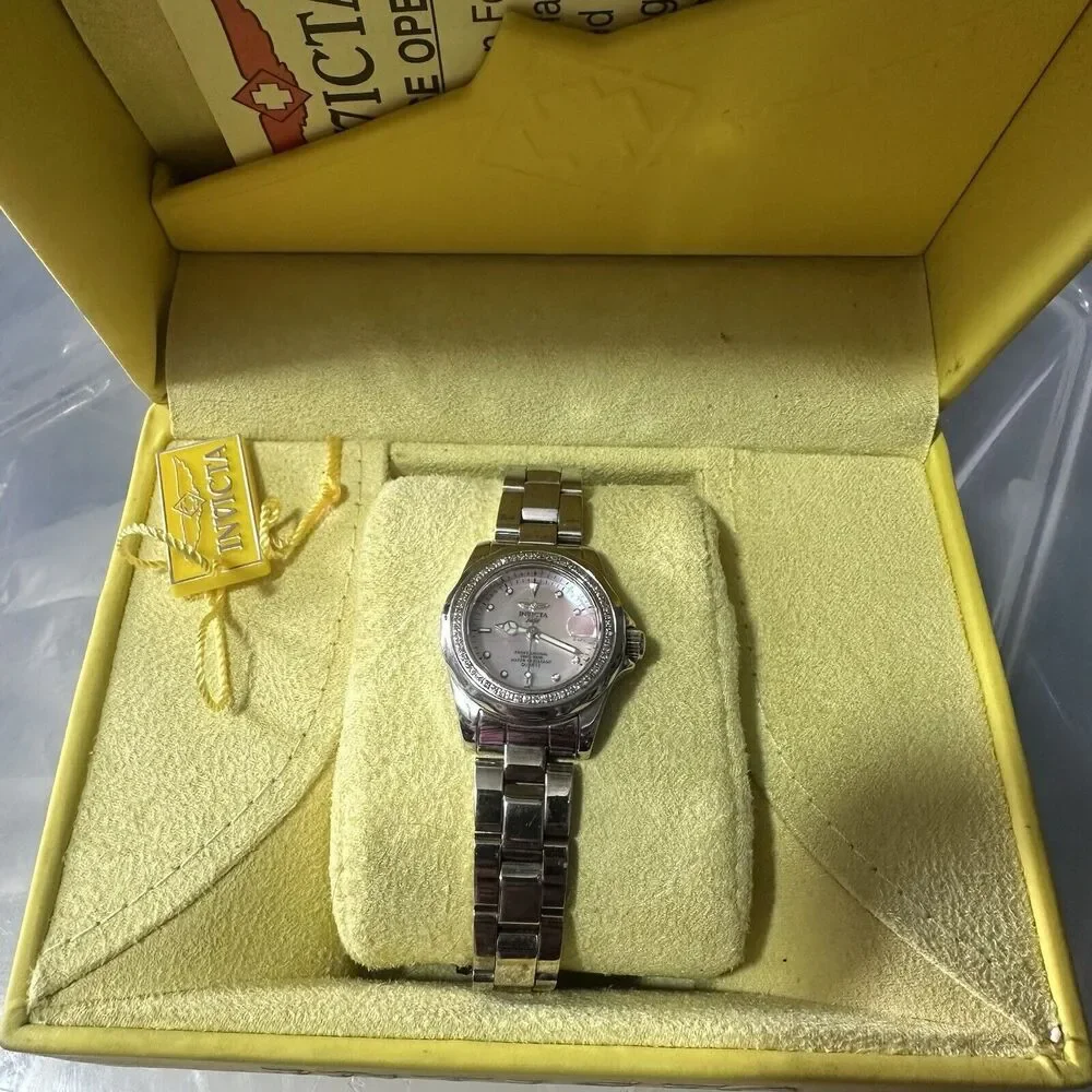Invicta Women 2556 Swiss Diamond Bezel Pink Stainless Water Resist Pro 330ft Box